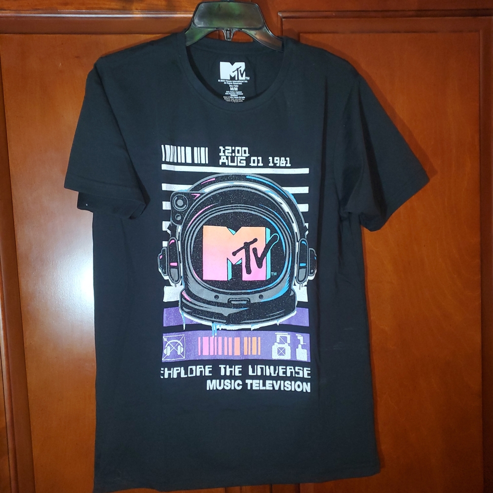 💙 MTV Music Television 1981 Size L In Black Short Sleeve Tee !